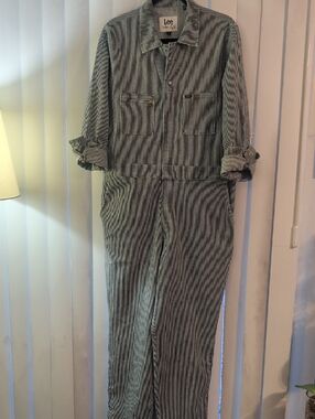 Lee Women's Blue & White Striped Utility Jumpsuit
